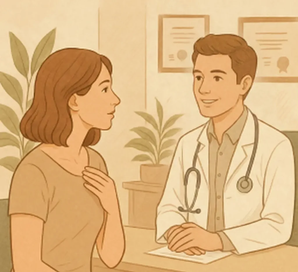 Primera consulta de medicina estética entre médico y paciente antes de un tratamiento estético.