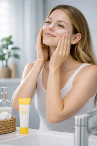 Protección solar en invierno: aplicación de crema SPF