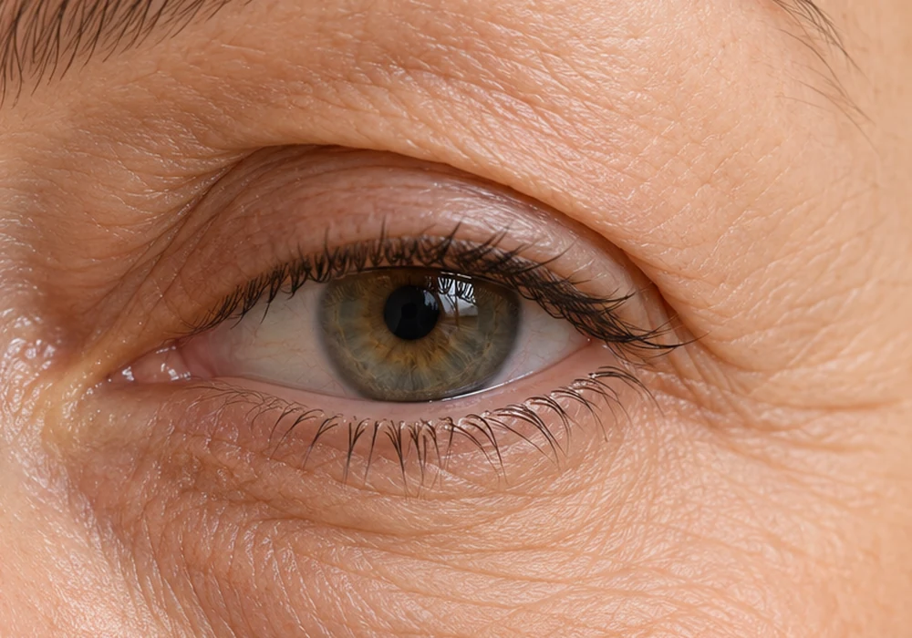 Detalle del párpado superior y de la piel periocular