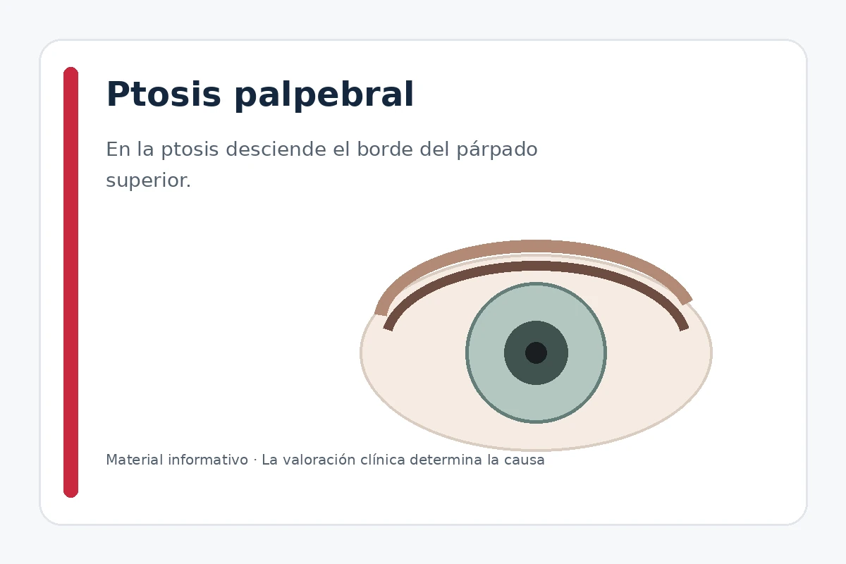 Infografía explicativa sobre la ptosis palpebral y el descenso del párpado superior