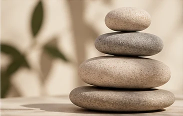 Piedras equilibradas que evocan armonía y cuidado personal