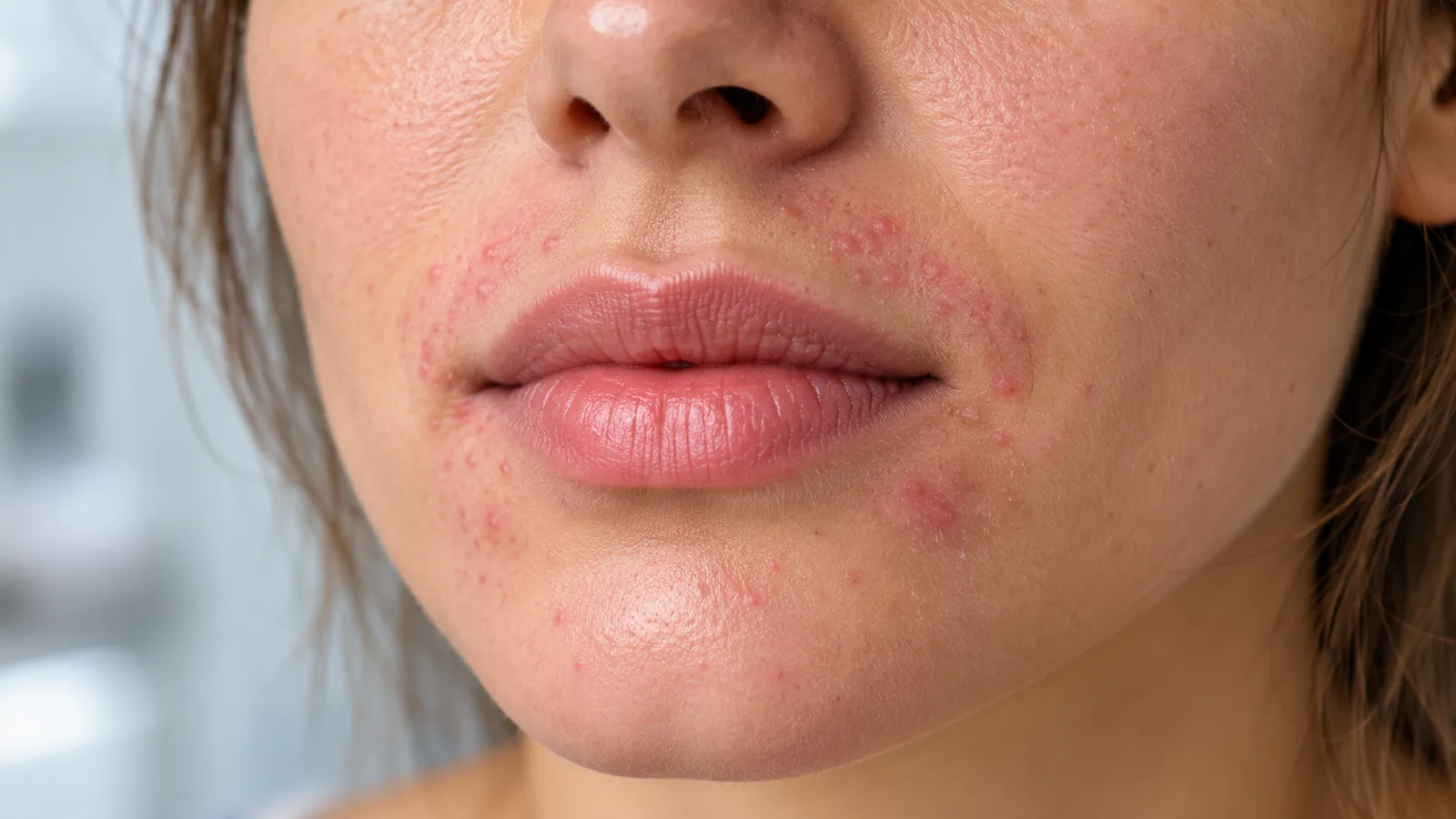 Imagen ilustrativa de manifestaciones cutáneas alrededor de la boca compatibles con dermatitis perioral
